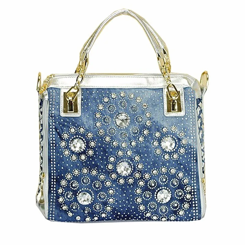 Золотистые и Серебристые джинсовые повседневные женские сумки дизайнерские