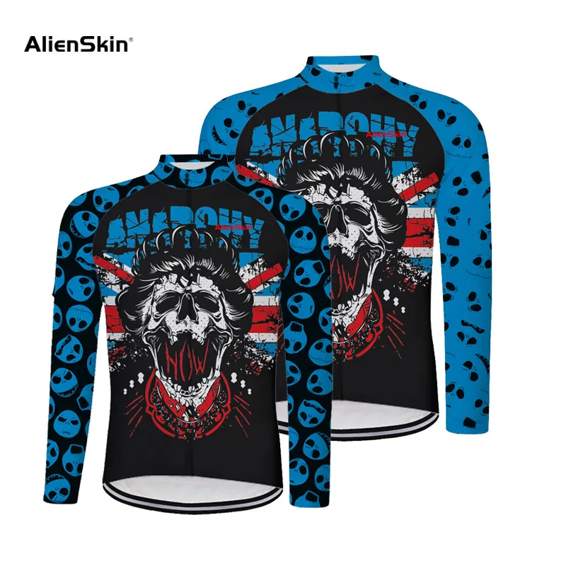Череп Велоспорт Джерси мужская с длинным рукавом черный новая одежда для