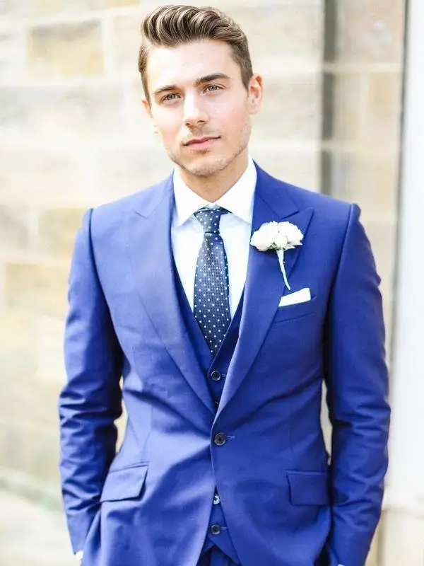 Custom Royal Blue Mens Wedding Suits Groom Tuxedos Notch Lapel Groomsman Suits ( jacket+Pants+vest+tie)