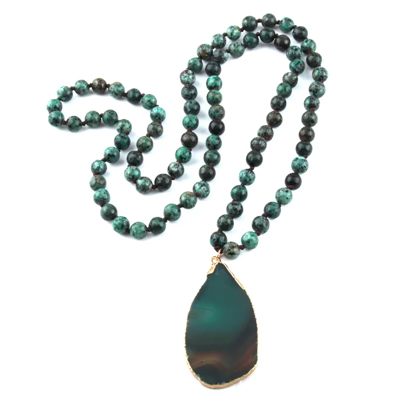 MOODPC Fashion Bohemian Jewelry Africa Stone Knotted Crystal Pave Sea Shell Pendant Women Necklace | Украшения и аксессуары