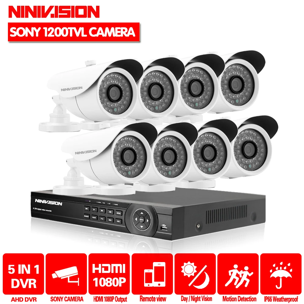 NINIVISION HDMI 8CH CCTV камеры видеонаблюдения DVR система 8PCS 1200TVL Sony CCD с IR cut Наружные 8ch