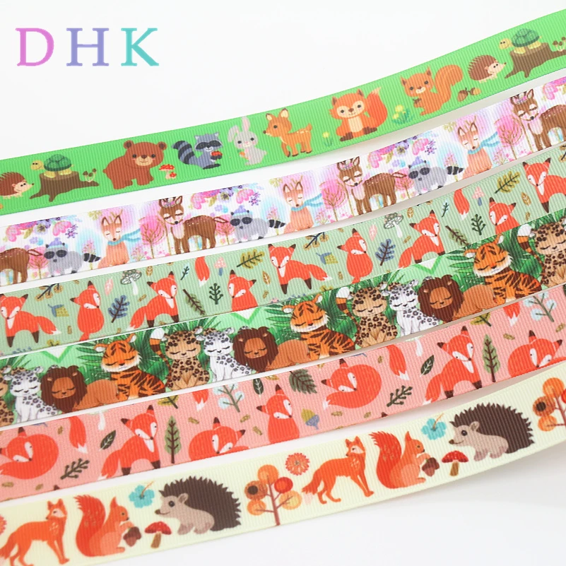 DHK 7/8 'ཆ ярдов животные лиса белка печатных grosgrain ленточный аксессуар бант для