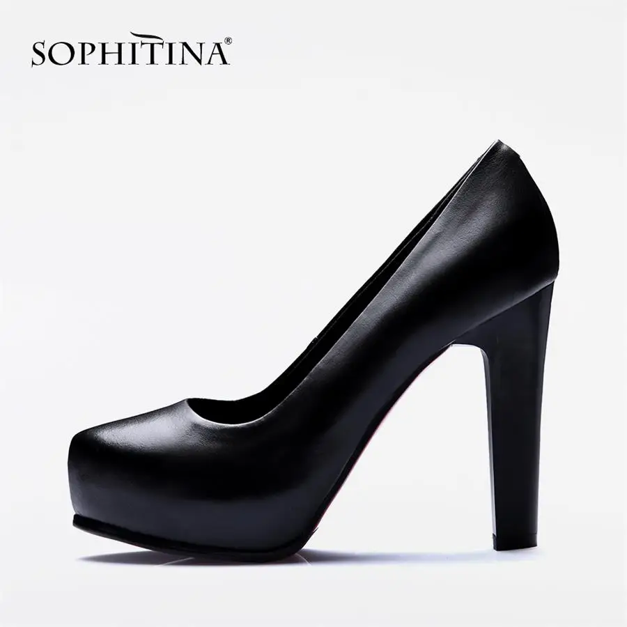BLACK Super High11.3 SOPHITINA/пикантные однотонные женские туфли-лодочки из высококачественной коровьей кожи на очень высоком каблуке с круглым носком; женские офисные туфли на платформе; PO77 - Цвет: BLACK Super High11.3