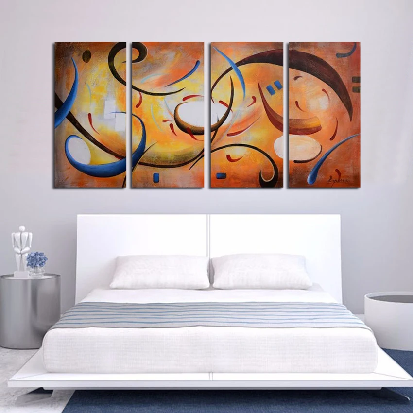 

Modern hand painted oil painting on canvas abstract landscape painting "Cheerful Melodies" 4 Pieces wall art for living room