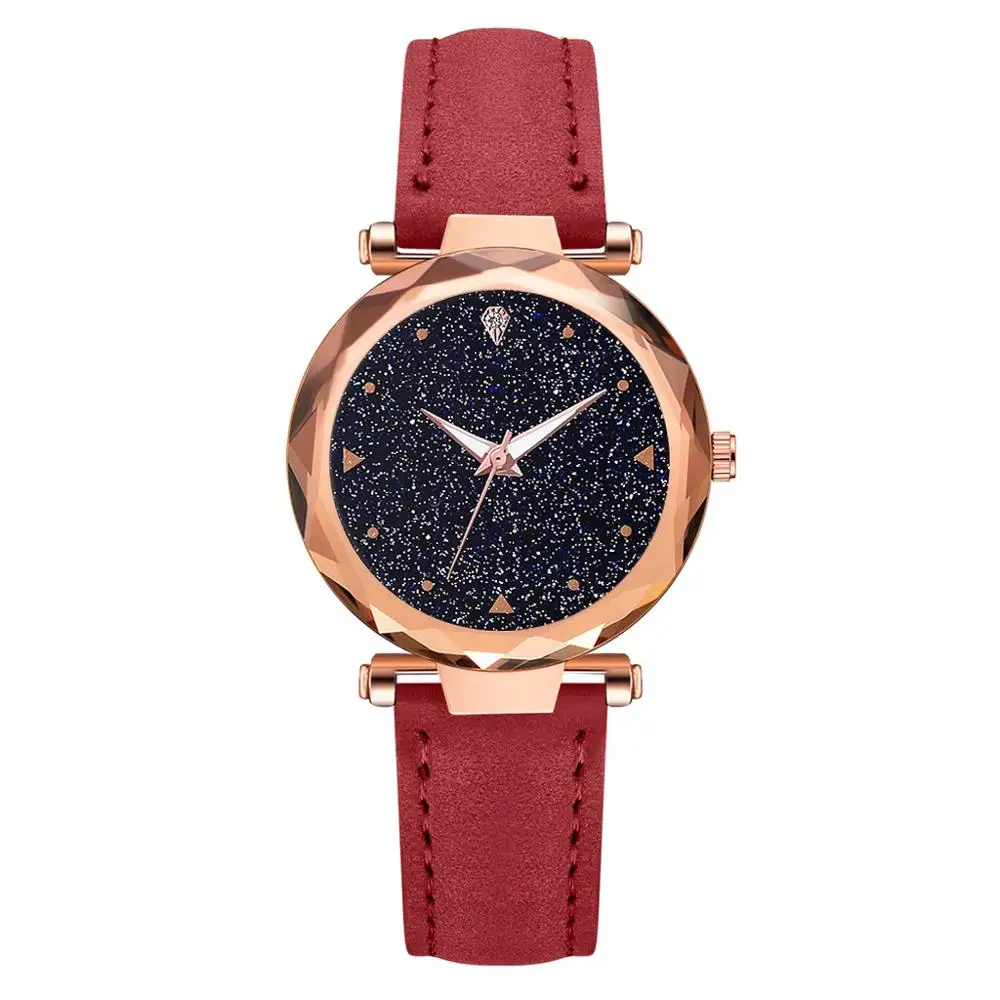 Часы наручные женские кварцевые со звёздным небом с кожаным ремешком|Женские