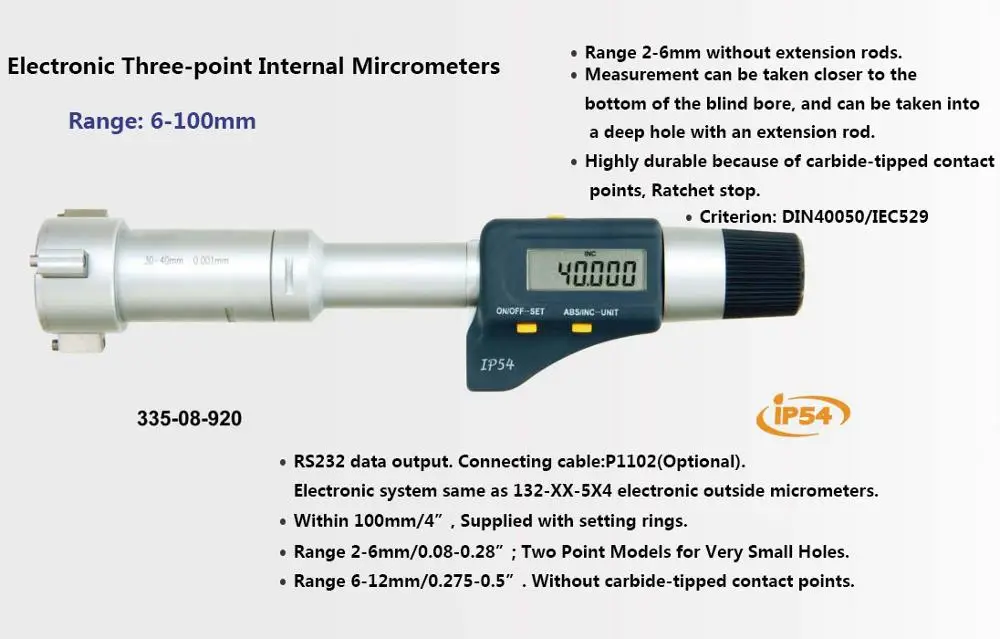 

Electronic Three-point Internal Micrometers 6-8-10-12-16-20-25-30-40-50mm inside micrometer