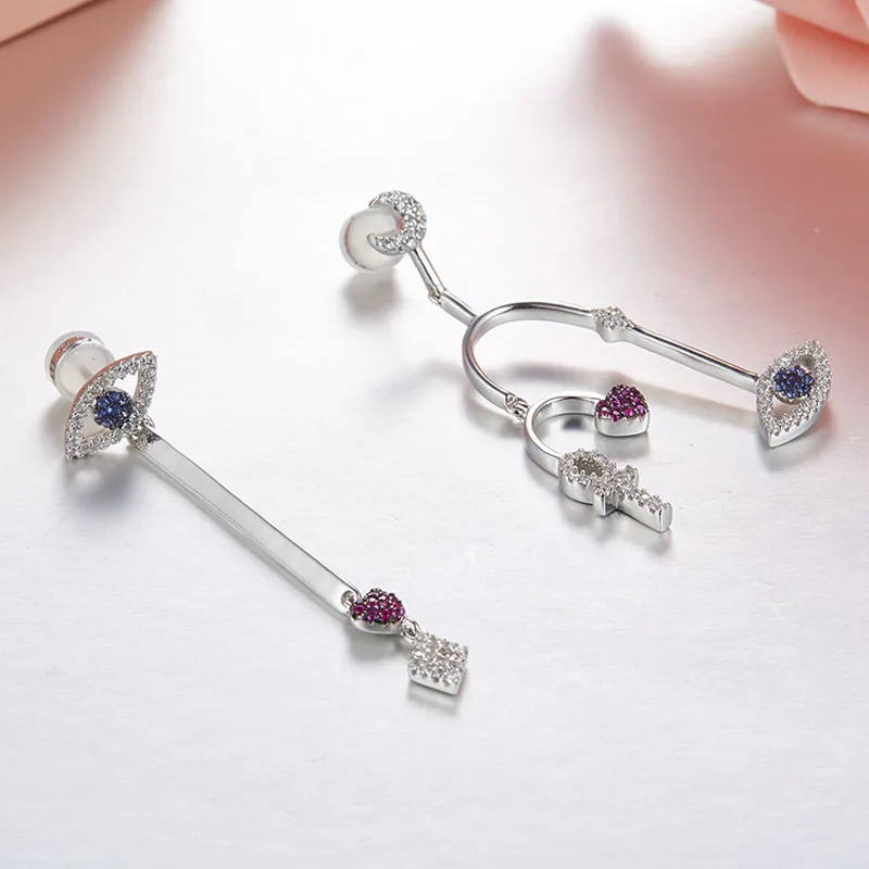 Серьги подвески женские Асимметричные из серебра 925 пробы с