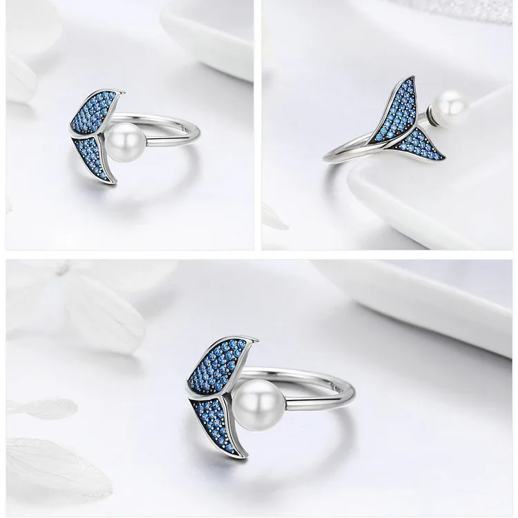 BISAER,, 925 пробы, серебряные, женские, хвост русалки, регулируемые кольца на палец для женщин, свадебные, Обручальные, ювелирные изделия, S925 GXR286