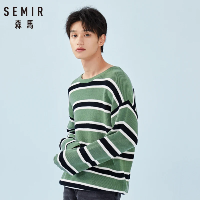 Полосатый свитер SEMIR для мужчин вязаный в рубчик пуловер с спущенными плечами из