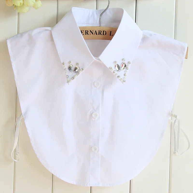 

Fashion Cotton Beaded Women White Shirt False Collar Female Crystal Blouses Fake Collar Necklaces Wholesale Drop Shipping