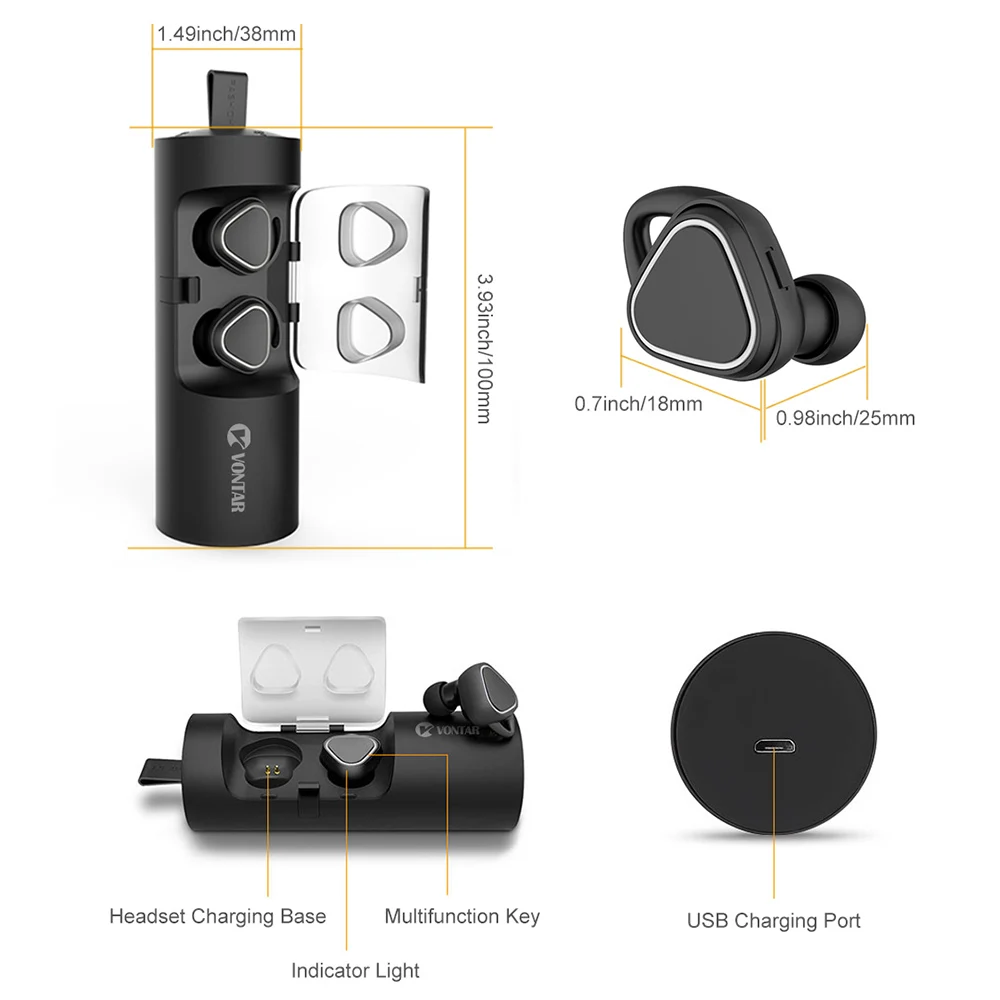VONTAR T7 TWS Sweatproof мини беспроводные Bluetooth наушники HandsFree Twins с микрофоном для Iphone
