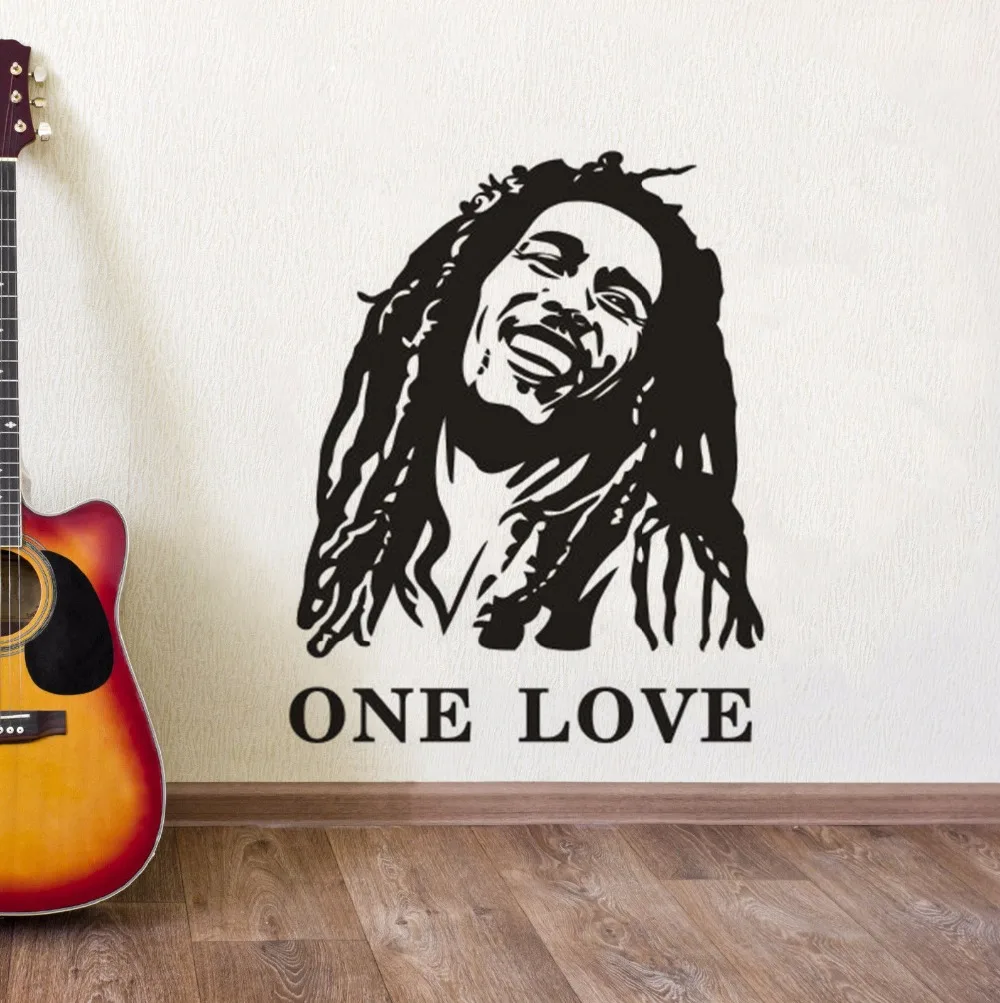 Регги музыка звезда наклейка на стену One Love Bob Marley виниловая украшение для дома
