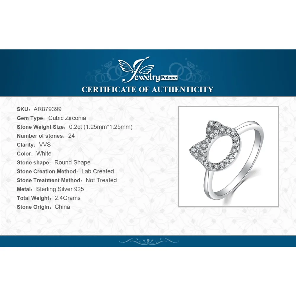 JewelryPalace кота любимчика любовь 0.2ct кубического циркония кольцо стерлингового