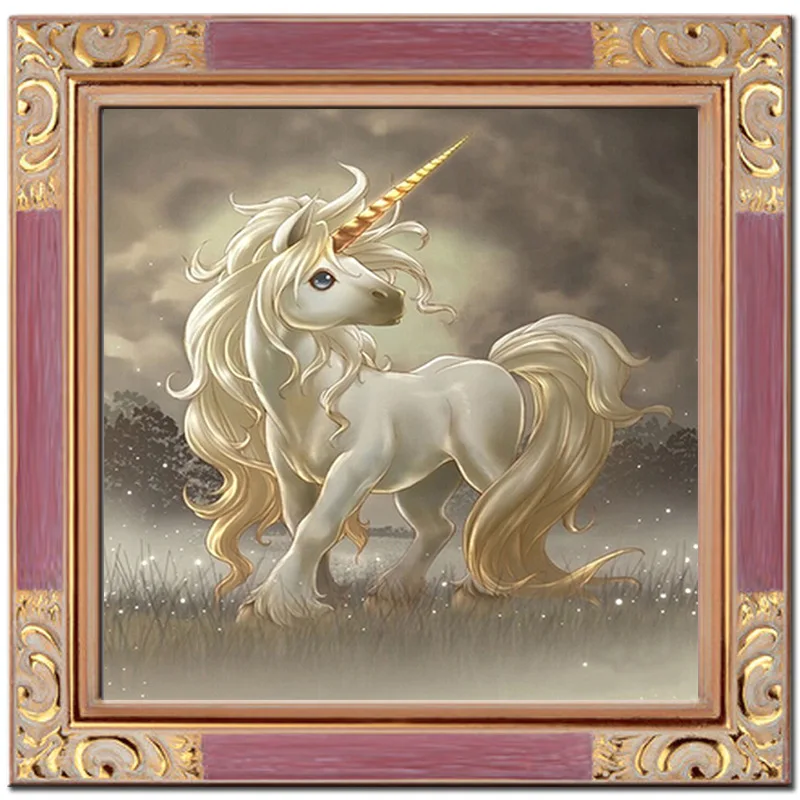 DIY Rhinestone plastic crafts painting diamond Small white horse magic square cross stitch full | Дом и сад