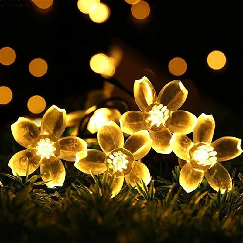 

ECLH 5m 7m 12m 22m Peach Flower Solar Lamp Power LED String Fairy Lighs 1.2V Solar Garlands Garden Christmas Decor For Outdoor