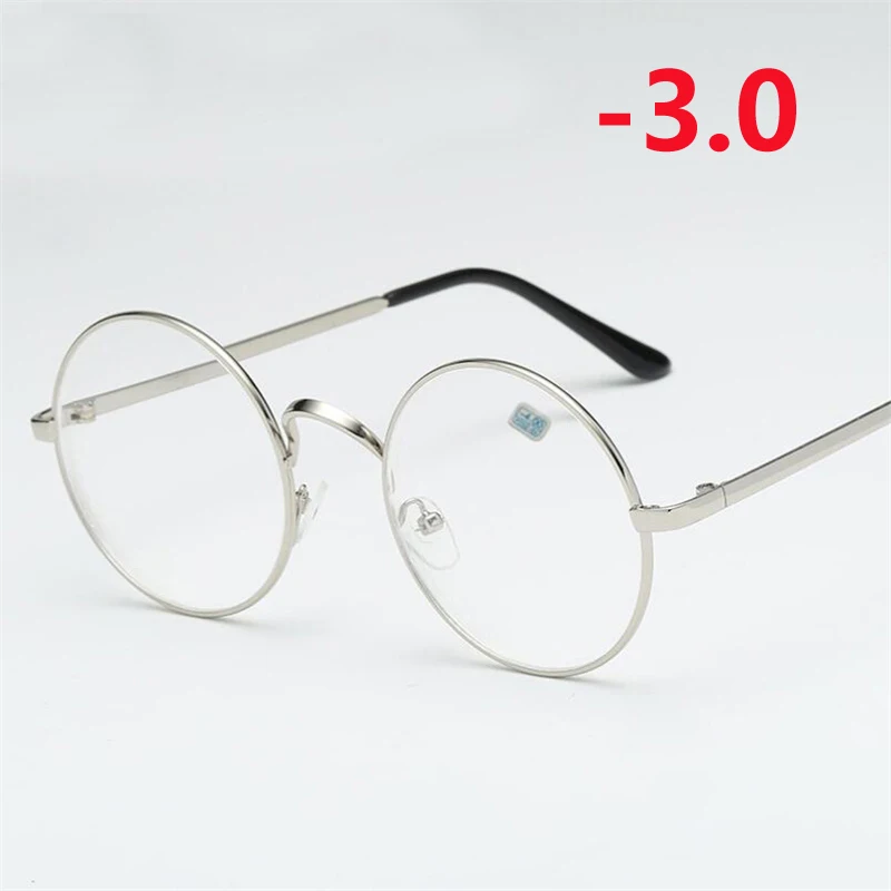 Myopia 300 Студенческие очки для близорукости, женские и мужские металлические круглые очки, оправа с градусом, короткие очки для коррекции зрения-1-1,5-2-2,5-3-3,5-4,0 - Цвет оправы: Myopia 300