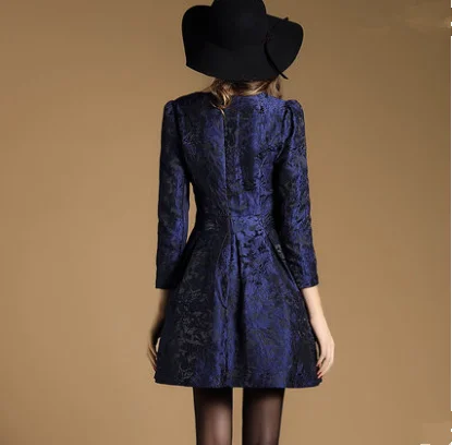 Женское жаккардовое платье с круглым вырезом длинным рукавом | Женская одежда