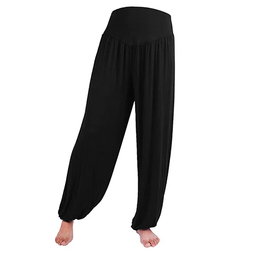 Женские удобные шаровары, свободные длинные штаны, для танца живота, Boho, широкие брюки, высокая талия, Стрейчевые шаровары, расклешенные штаны, шаровары - Цвет: Черный