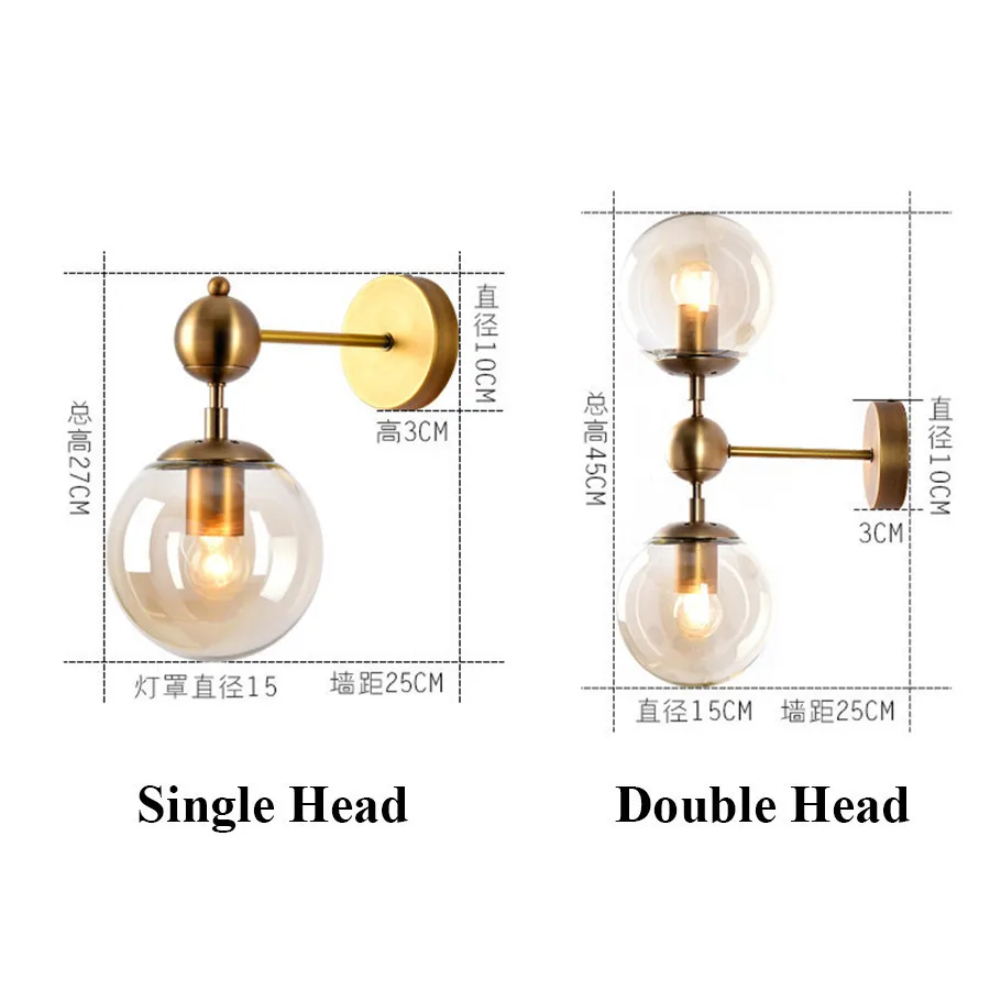 

Thrisdar Nordic Glass Ball Wall Lamp Bedroom Bedside Glass Wall Light Hotel Study Corridor Aisle Creative Golden Wall Light