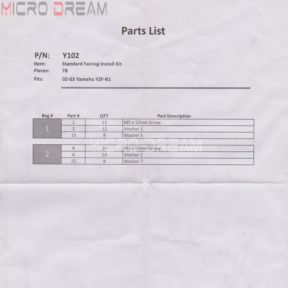 78 шт. набор для установки обтекателя мотоцикла Полный Комплект болтов Yamaha YZFR1 YZF R1