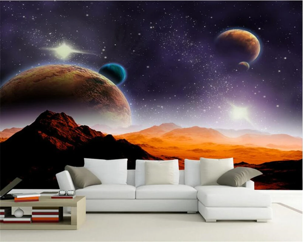 beibehang Custom high-level decorative painting wall paper alien universe sky stereo TV background papel de parede 3d wallpaper |
