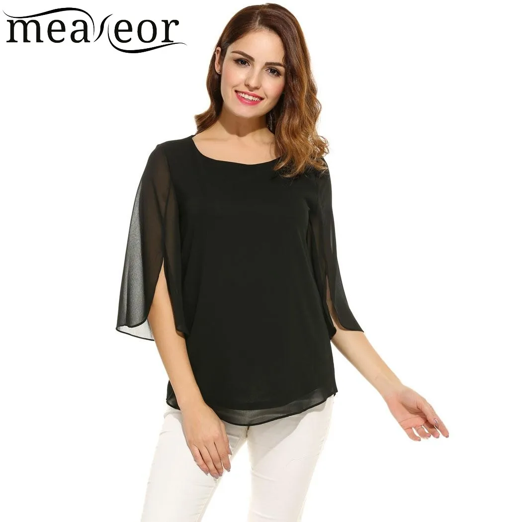 Meaneor Camiseta топы Blusa Женские повседневные 3/4 рукав o образный вырез сплошной