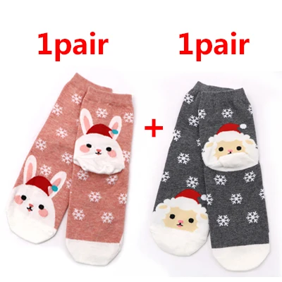 2Pairs 1/2 пары, милые рождественские носки с животными, зимние хлопковые короткие носки с изображением лося и лисы, подарок на год, милые носки с мультипликационным принтом, забавные короткие носки для девочек - Цвет: 2Pairs