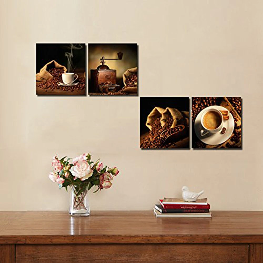 4 Panel Canvas PaintingCoffee Bean Painting On Wall Art Modular Picture Kitchen Home Decor Without Frame | Дом и сад