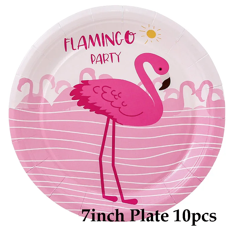7inch plate 10pcs Фламинго тема одноразовая посуда День рождения украшение детская тарелка чашки шапки скатерть воздушный шар флаг набор соломинок для вечеринок - Цвет: 7inch plate 10pcs
