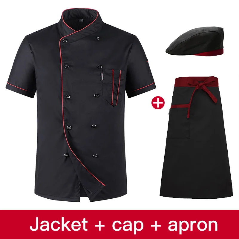 clothes hat apron Унисекс форма шеф-повара хлебобулочные изделия услуги Кук рубашка с короткими рукавами дышащий двубортный шеф повар куртка одежда - Цвет: clothes hat apron