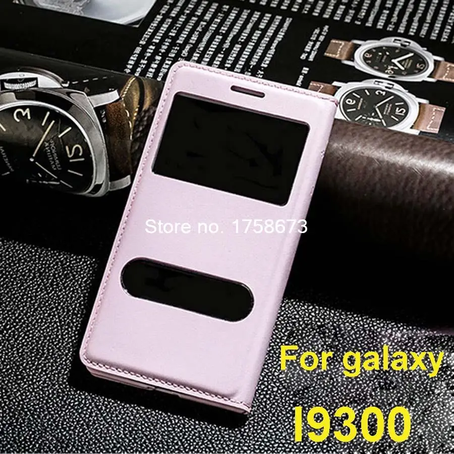 Тонкий кожаный чехол с откидной крышкой и окошком для Samsung Galaxy S 3 SIII S3 I9300 чехлом