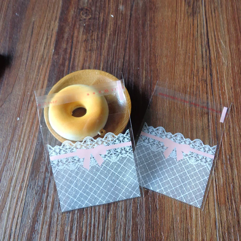 300pcs 7x7+3cm Lace and Bow Transparent Cookies Bags Self-adhesive Cellophane Bag Candy | Дом и сад