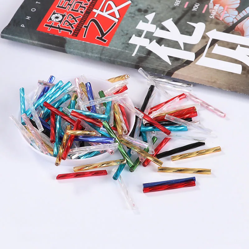 100 pcs Handmade DIY Glass Twisted Tube Jewelry European Embroidery Bead Accessories with 25mm Glass Spiral Tube Length