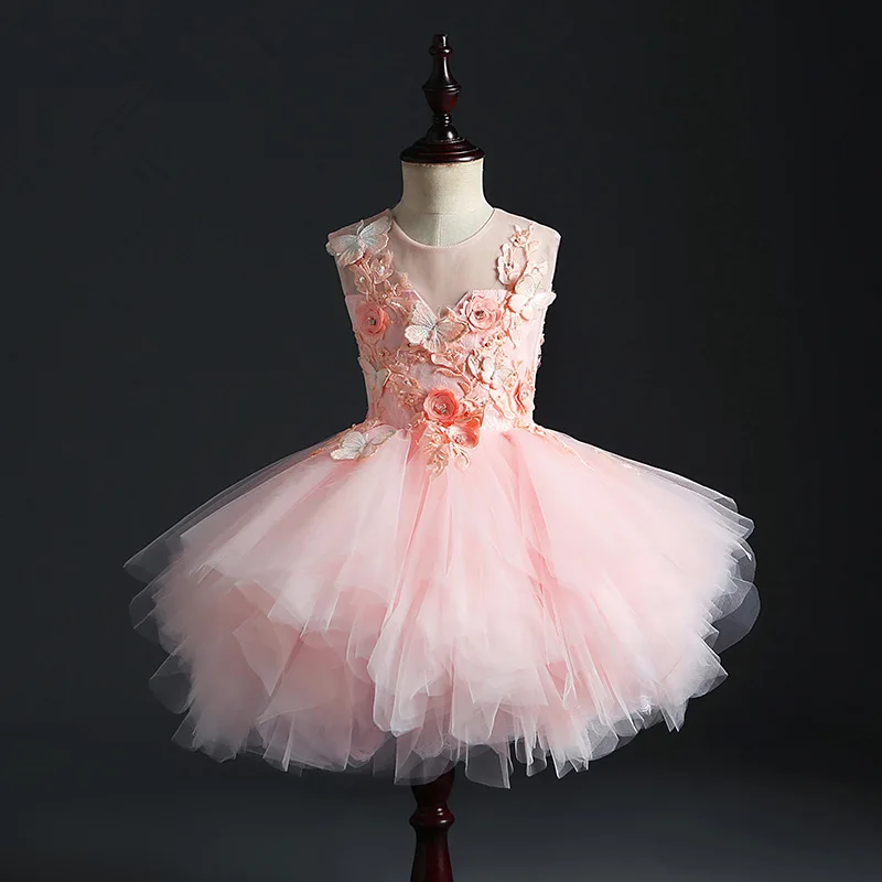 New Sweet Lace Flower Girl Dresses for Wedding High-low Short Front Long Back Sleeveless Party Ball Gown Dress | Свадьбы и торжества