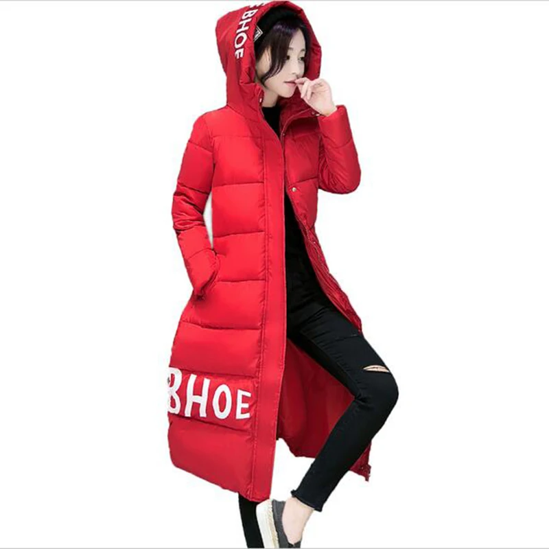 Фото Красивая новая модная Длинная зимняя куртка женское тонкое пальто утепленная