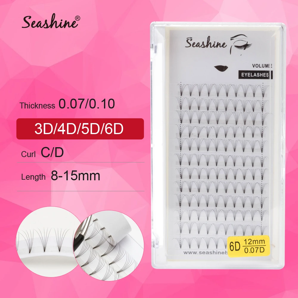 Seashine Private Label Premade Fans Volume Lash Extension Short Stem Heat Bonded 3D-6D Faux MinK Eyelash | Красота и здоровье