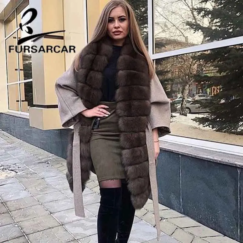 Новинка 2020 стильное шерстяное пальто FURSARCAR из натурального меха для женщин с