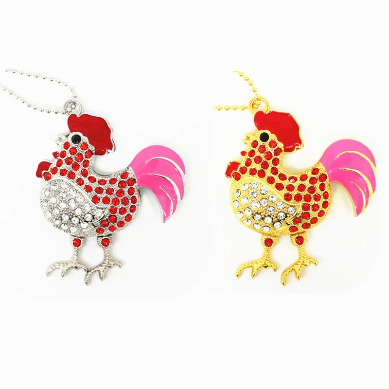 С украшением в виде кристаллов курица USB флэш-накопитель ожерелье ручки-Флэш