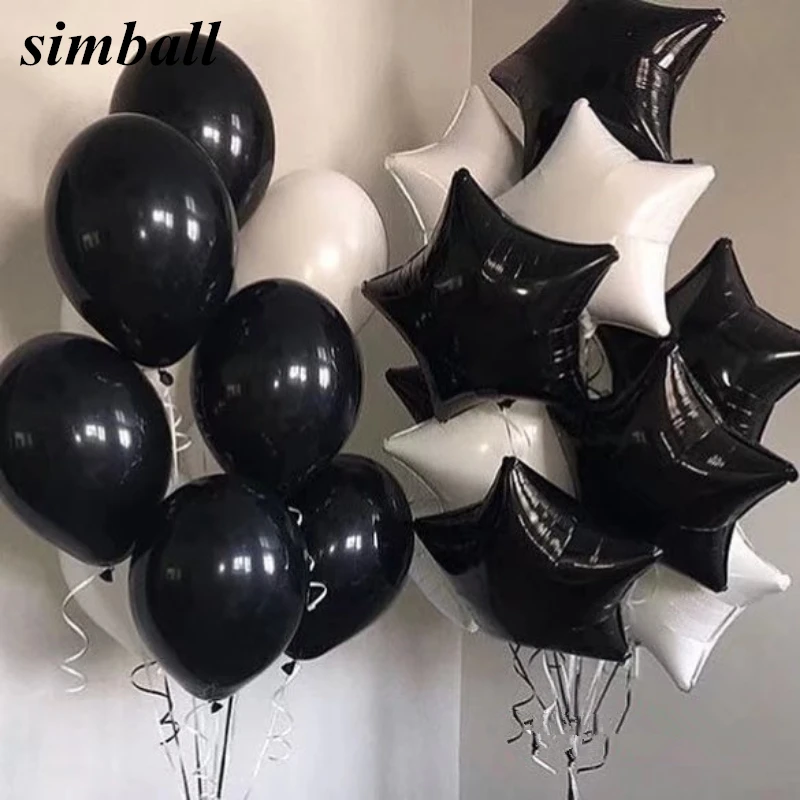 

10pcs/lot 18inch White Black Star Foil Balloons Birthday Wedding Party Decoration Supplies 2.3g Helium Globos Baby Toys Balloons
