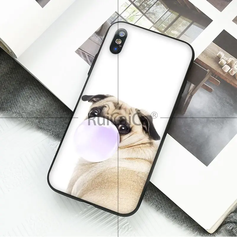 Ruicaica милые животные Мопс мягкий силиконовый черный чехол для телефона iPhone X XS MAX 6