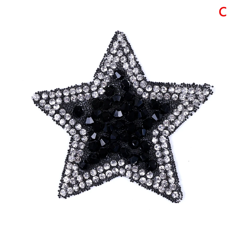 6.6x6.6cm Новые звезды нашивки джинсы мешок наклейки-заплатки для одежды Кристалл Роза украшения вышитые DIY черные и серебряные стразы - Цвет: 6.6x6.6cm