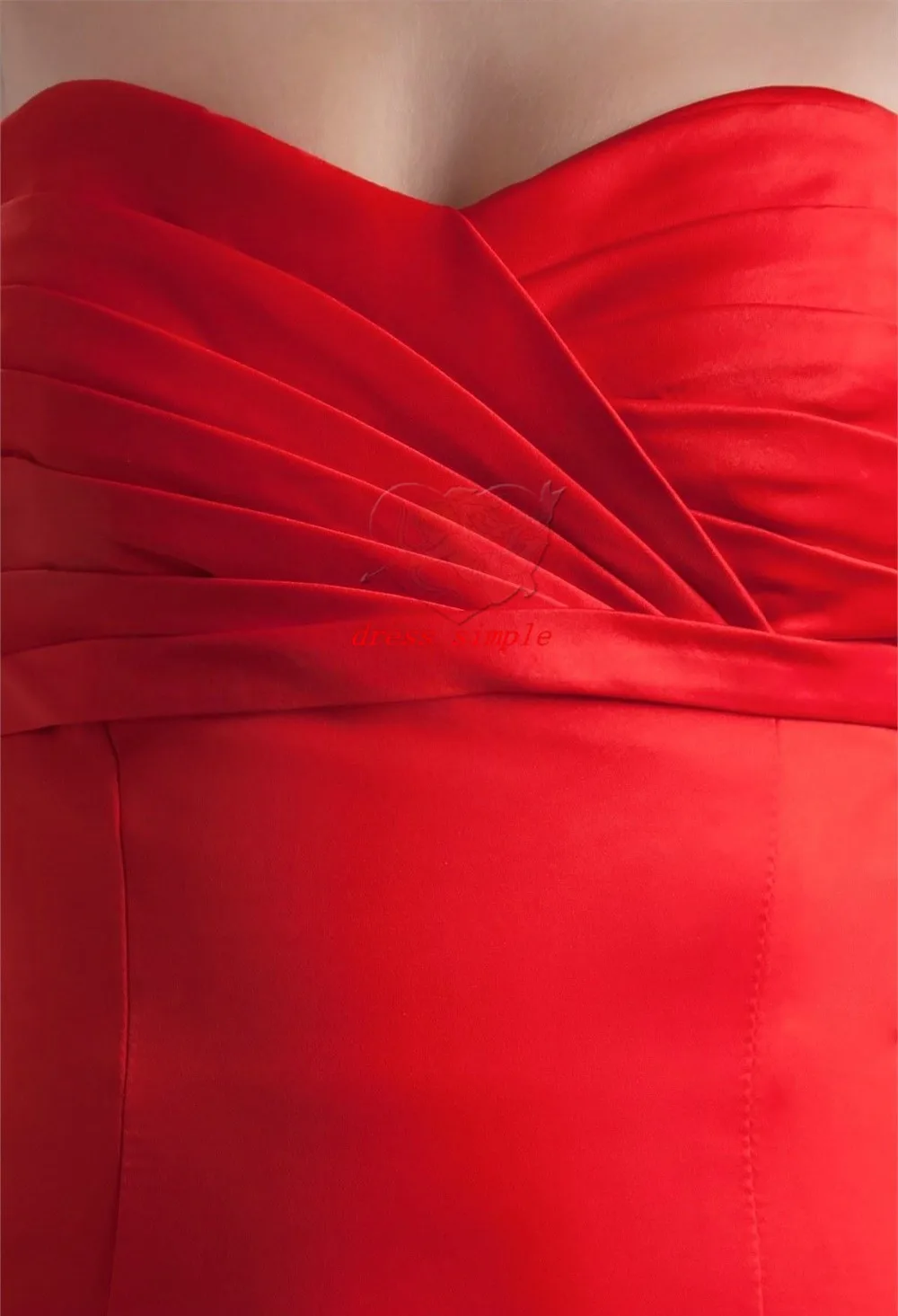 Slim red pleat mermaid/trumpet short sweetheart empire plus size satin dress sleeveless knee-length bridesmaids dresses | Свадьбы и