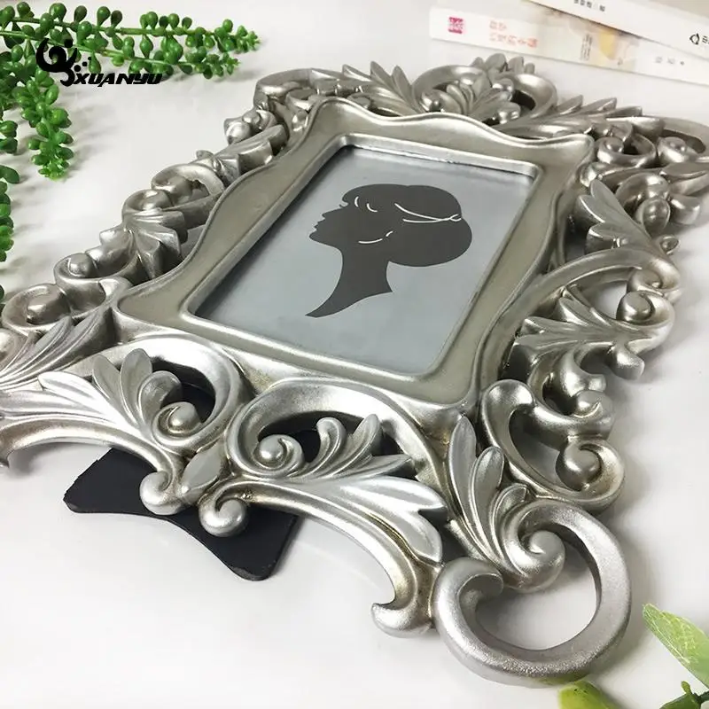silver Европейский стиль смолы прямоугольные фоторамки 6 дюймов полые столовая резьба ремесла фоторамки украшение стола - Цвет: silver