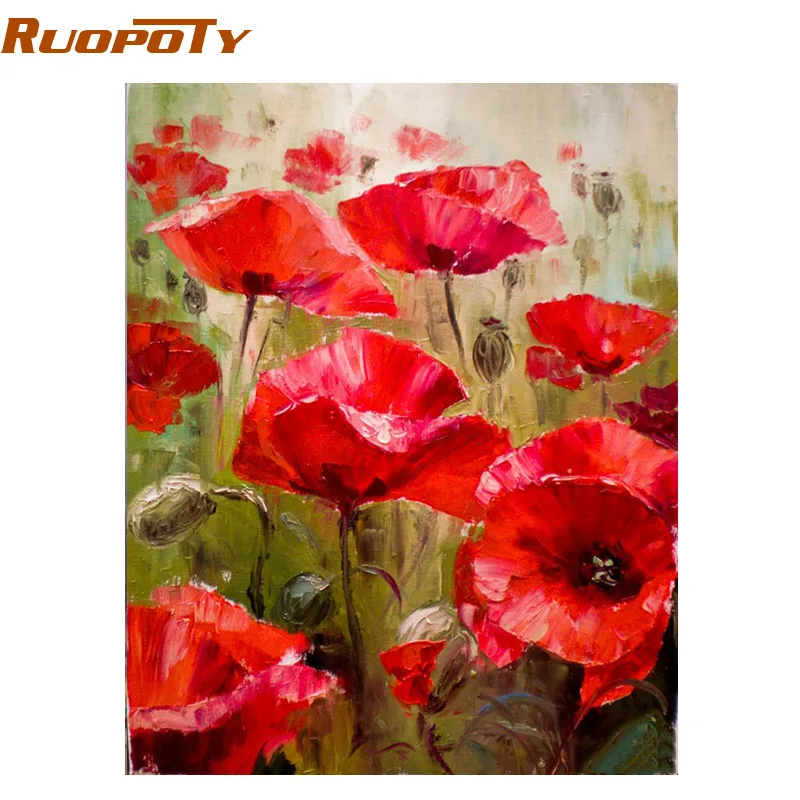 RUOPOTY красный цветок абстрактный DIY Набор для рисования по номерам современное