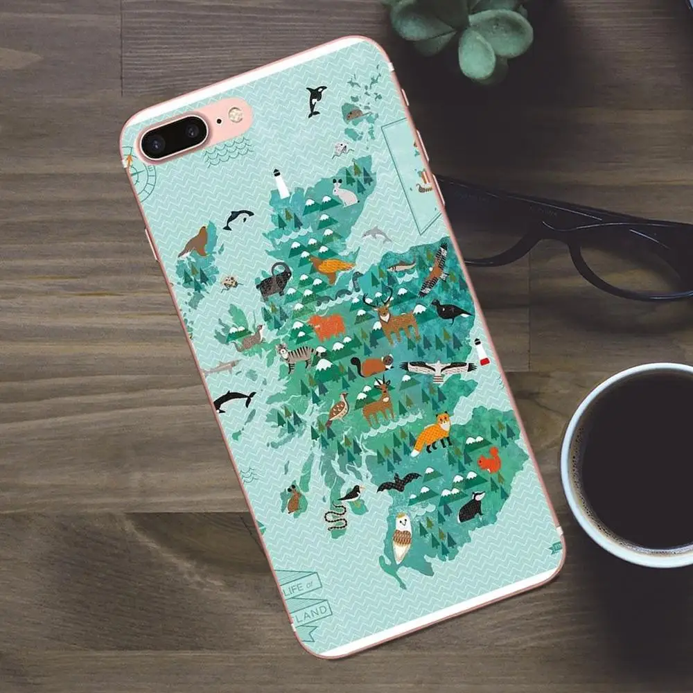 Чехол из ТПУ с изображением старой карты Шотландии на стену для Apple iPhone X 4 4S 5 5C SE 6 6S