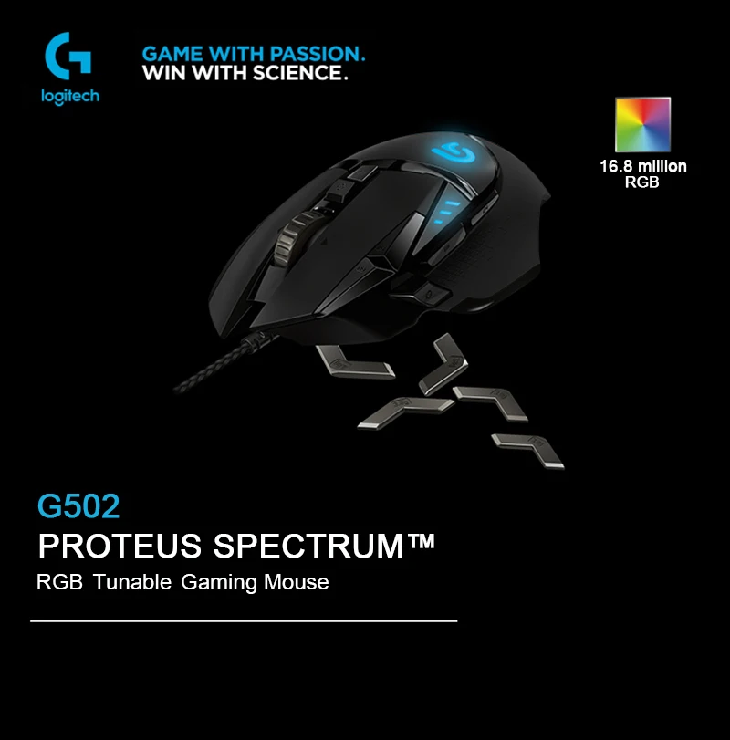 Logitech gaming mouse G502 PROTEUS SPECTRUM logitech Gaming Mice with 12000DPI RGB TUNABLE mouse for mouse gamer PUBG overwatch