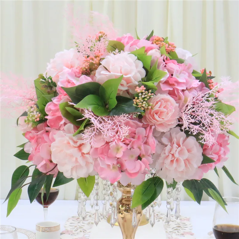 40cm pink Свадебное Моделирование ряд цветов Шелковый цветочный шар сценическое дорожное руководство Свадебный Настольный цветок фон Арка украшение двери цветок - Цвет: 40cm pink