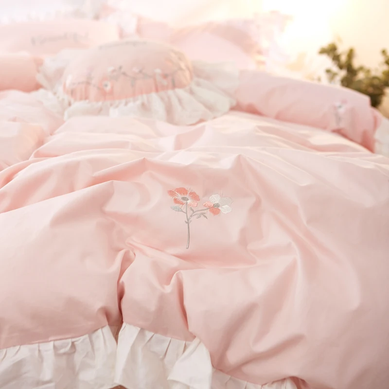 Комплект постельного белья розового цвета из 100% хлопка в Корейском стиле | Дом и