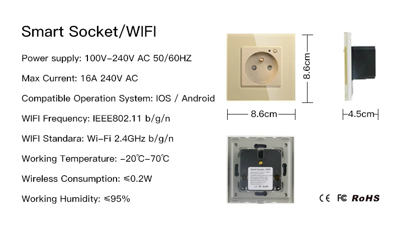 WiFi умная настенная розетка стеклянная панель Smart Life/приложение Tuya дистанционное управление, работает с Amazon Echo Alexa Google Home EU FR UK