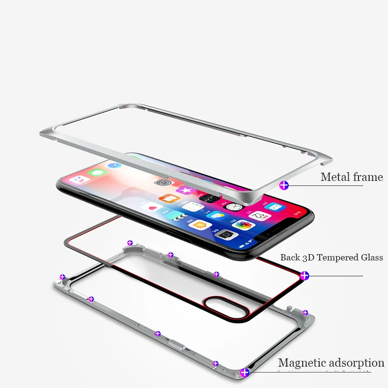 Suntaiho Magnetic Adsorption Phone Case for iPhone X case for iPhone 7 8 Standing Square Magnetic Tempered Glass back Phone case